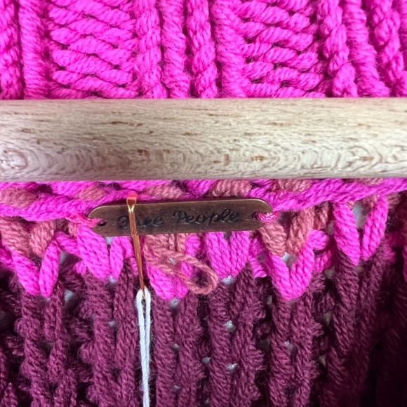 Free People Fuchsia Rose Combo Devon Open Knit Cropped Sweater Women X Small New - Picture 6 of 6